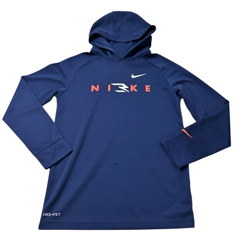 Nike | Kids Navy Blue Hoodie with Orange and White Logo